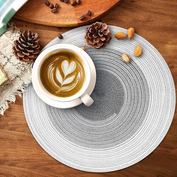 Spatlus Jute Placemats Set of 4 Heat Resistant Round Place Mats Natural Dining Table Grey