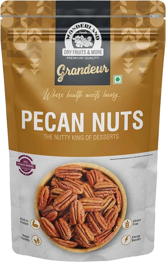 WONDERLAND FOODS Grandeur Premium Pecan Nuts 200g Pouch | Rich in Protein & Fiber, Crunchy | No Preservatives | Non-GMO | Vegan