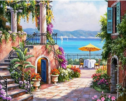 TULIP N TURTLE Sea Side Scenary Diy Acrylic Paint By Number Kit For Beginner Number Painting Kit Painting By Number Acrylic Oil Painting. Wall Decoration Diy Painting Kit ,Multi-Coloured