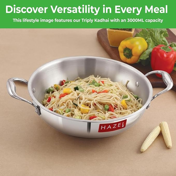 Hazel Triply Stainless Steel Kadai Triply Kadai Steel 2.6 litres Induction Bottom