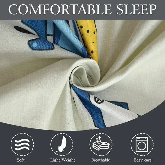 Fresh From Loom Glace Cotton Cartoon Printed Single Bedsheet With One Pillow Cover Kids Bedsheet 144 TC Cream