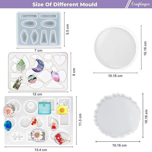 Craftinger Diy Resin Keychain Coaster Jwellery Making Kit With 300gm Epoxy Resin&mould, Glitter Pigments and More | Multicolor