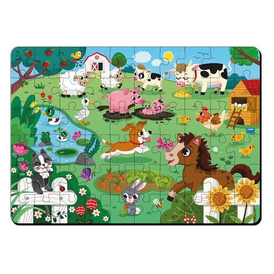 Mini Leaves Farm Animal Puzzle | Premium Wooden Floor Puzzle for Kids | Puzzle Set With Wooden Box | 48 Pieces