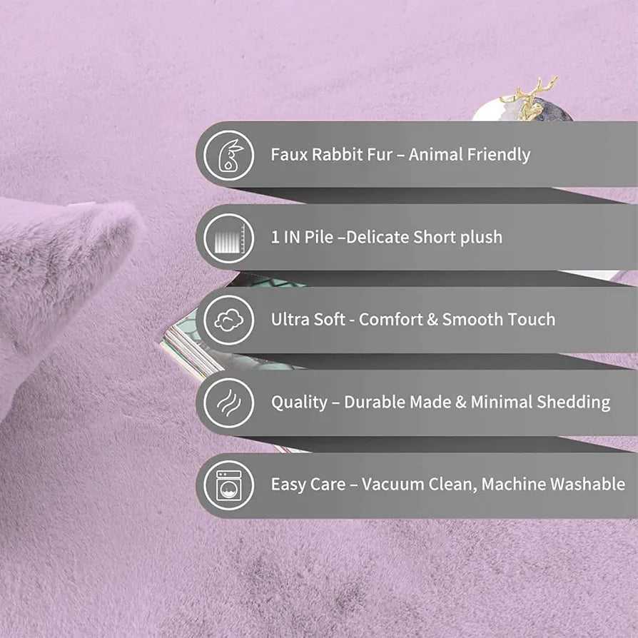 Luxe Home International Rectangular Bath Mat Super Soft Anti Skid Rabbit Fur Bathroom Mats Rug Colour Lilca