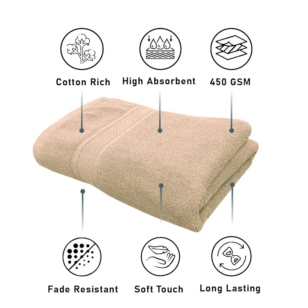 Luxe Home Cotton Bath Towel 450 GSM Quick Dry Large Size Bathroom Towels Colour Taupe