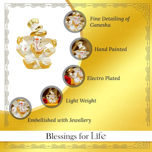 Ekhasa Resin Ganesh Idol for Car Dashboard White 3