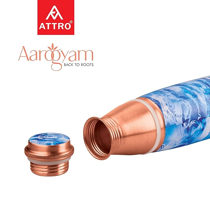 Attro Aarogyam Jal 1000ml Blue Ocean Designer Joint less Copper Water Bottle