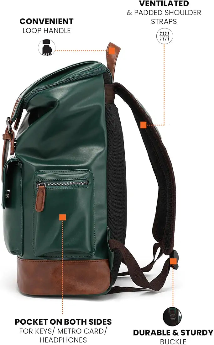FUR JADEN Vegan Leather Anti Theft Casual Laptop Backpack with 15.6 Inch Laptop Pocket