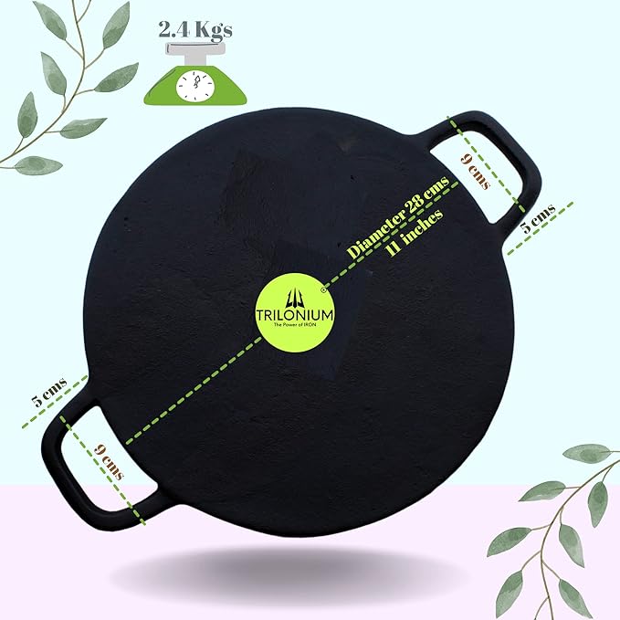 Trilonium Triple Seasoned Cast Iron Concave Roti Dosa Tawa 28 cms Weighs 2.5 kgs