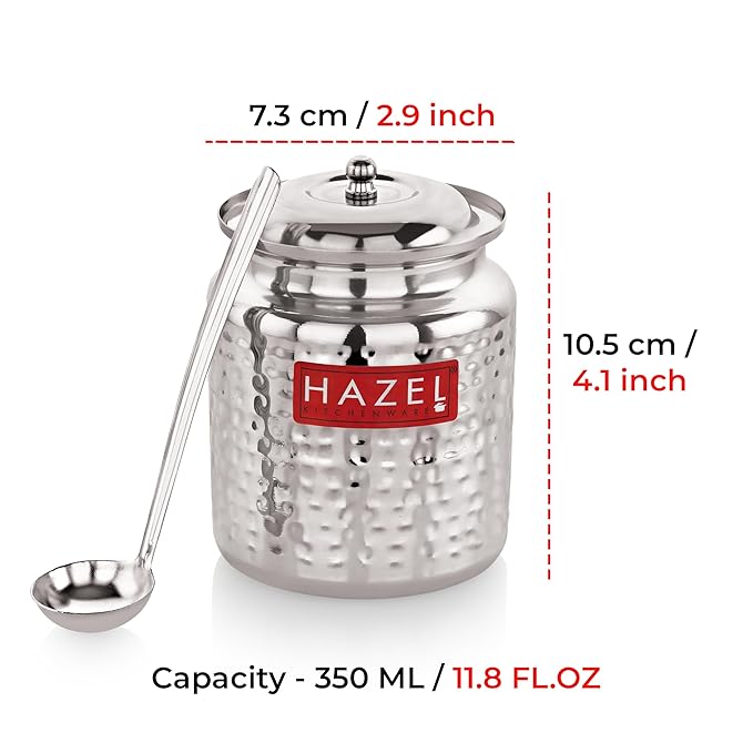 Hazel Stainless Steel Ghee Pot with Spoon 600 ml Oil Containers for Kitchen With Lid