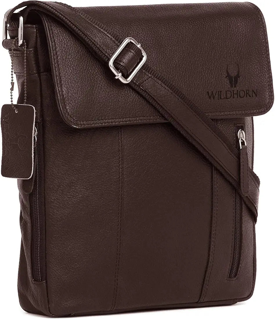 WildHorn Leather 11 inch Sling Messenger Bag for Men I Multipurpose Crossbody Bag I Travel Bag with Adjustable Strap
