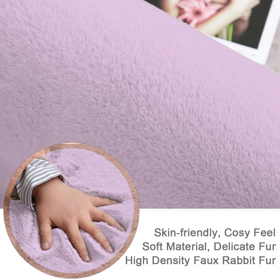 Luxe Home International Rectangular Bath Mat Super Soft Anti Skid Rabbit Fur Bathroom Mats Rug Colour Lilca