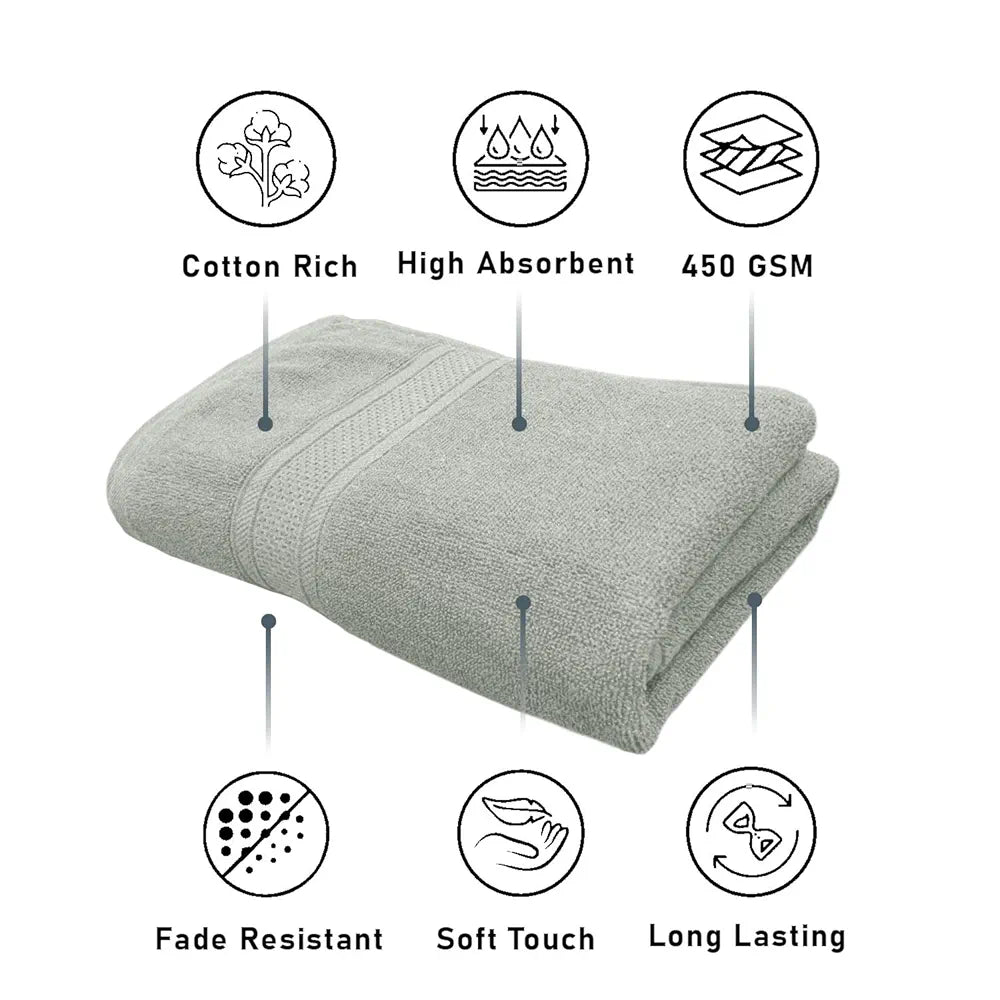 Luxe Home Cotton Bath Towel 450 GSM Quick Dry Large Size Bathroom Towels Colour Grey
