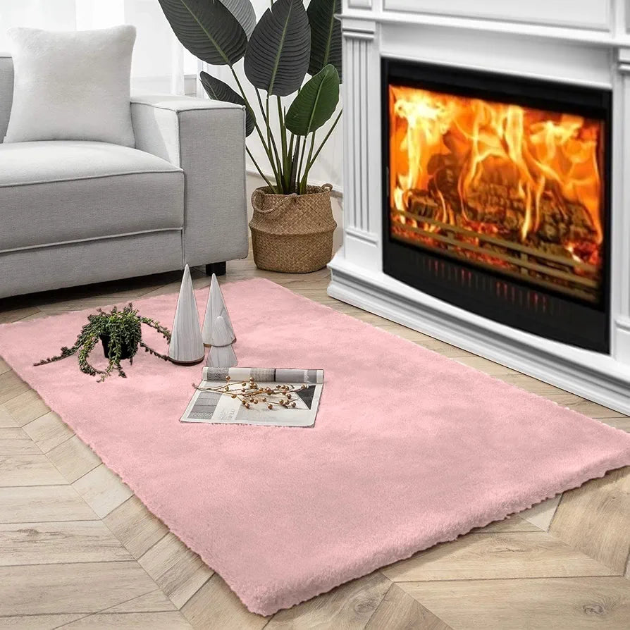 Luxe Home International Rectangular Carpet Super Soft Anti Skid Rabbit Fur Bathroom Mats Colour Peach