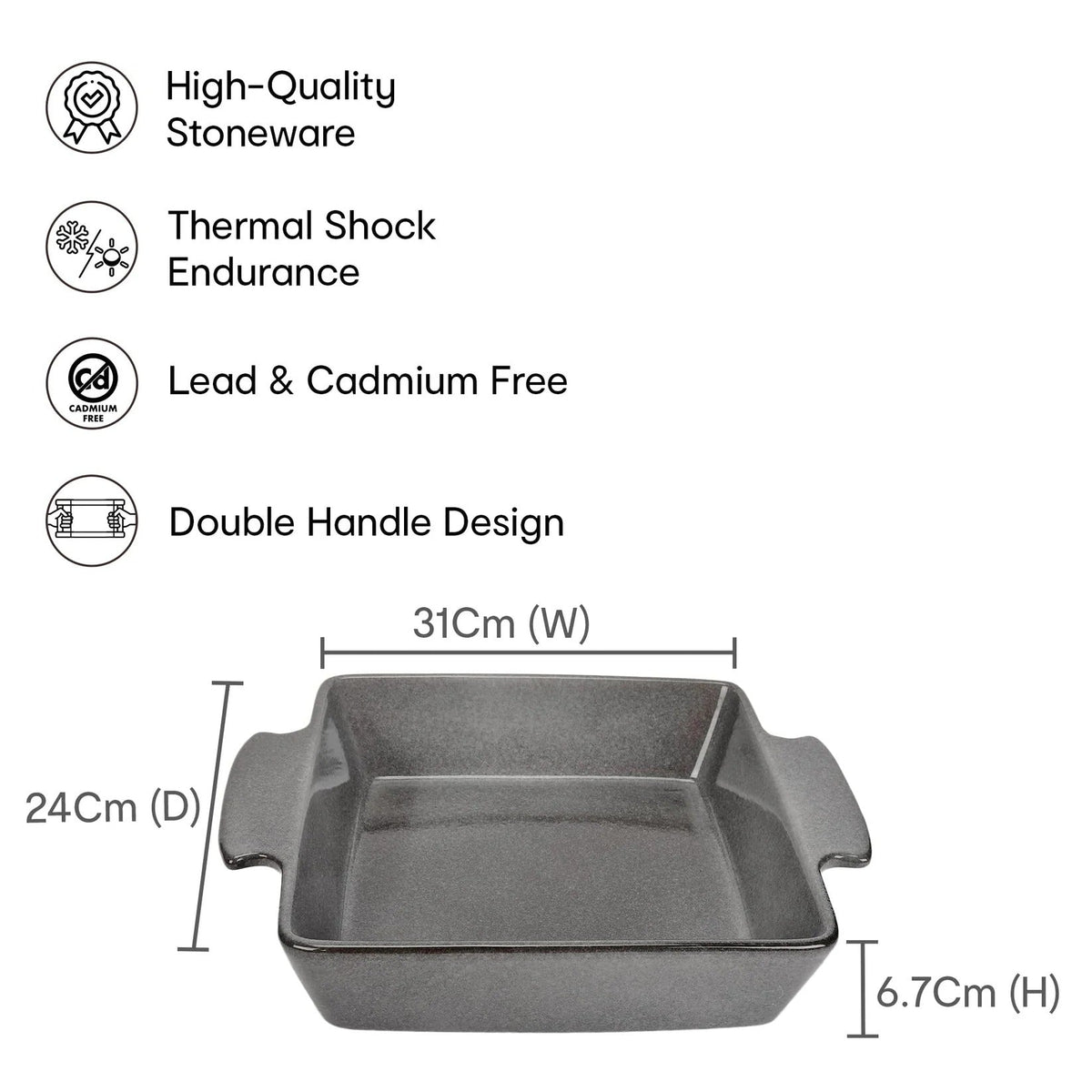 Anko Glazed Stoneware Ceramic Baking Dish Grey Oven Dishwasher Microwave Safe 6.7x24x31cm