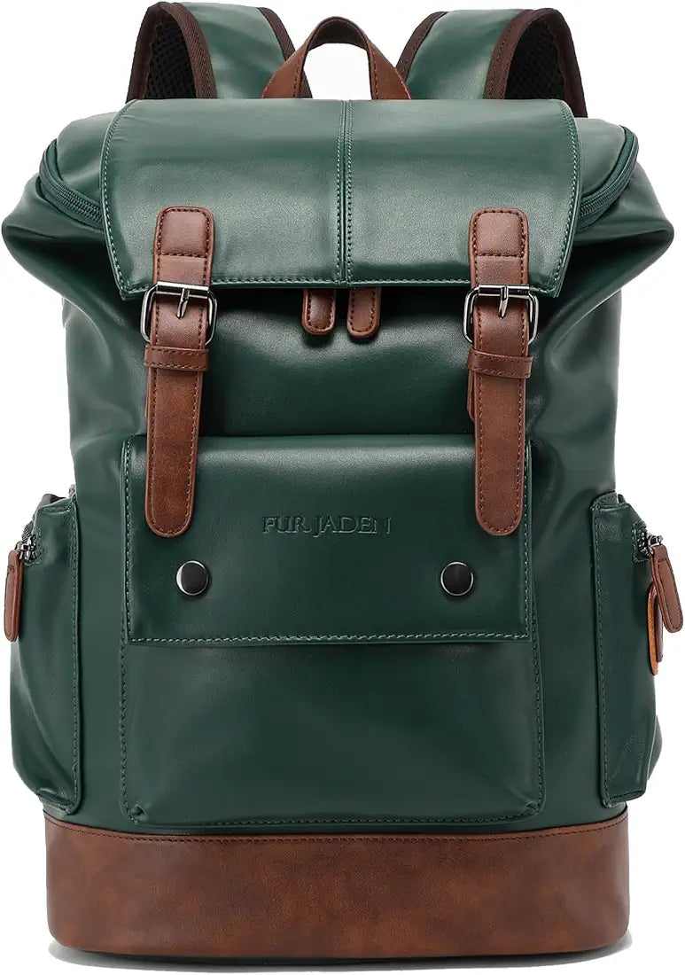 FUR JADEN Vegan Leather Anti Theft Casual Laptop Backpack with 15.6 Inch Laptop Pocket