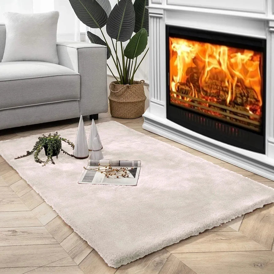 Luxe Home International Rectangular Carpet Super Soft Anti Skid Rabbit Fur Bathroom Mats Colour Skin