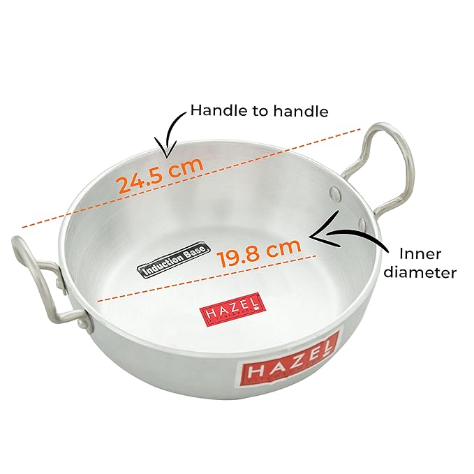 Hazel 4 mm Aluminium Induction Base Kadai with Handle 1750 ml