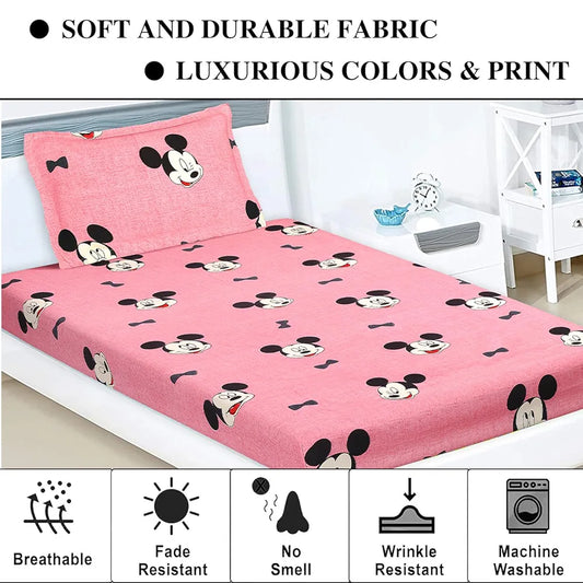 Kuber Industries Cotton Single Bedsheet with 1 Pillow Cover Wrinkle Bedroom Pink
