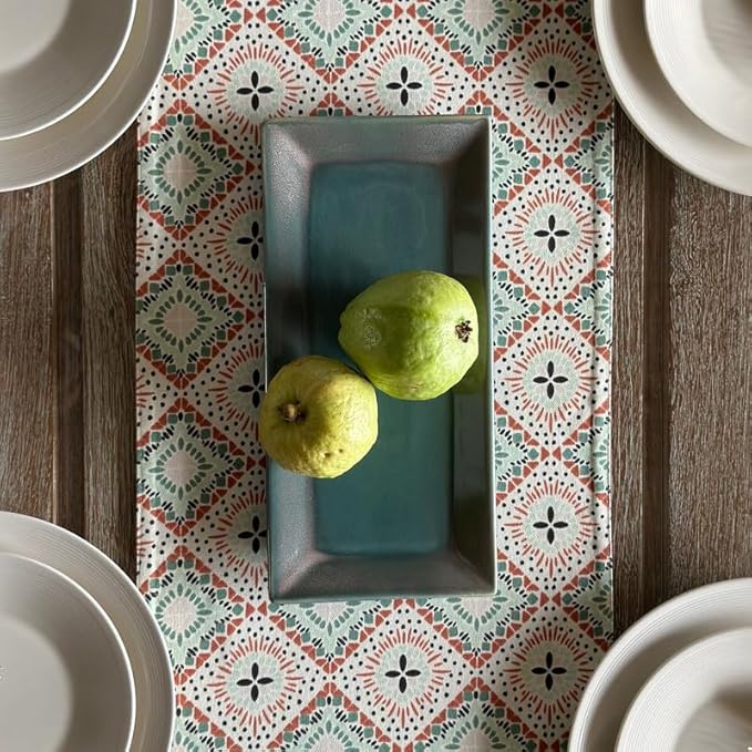 Oak & Lily Table Runner in Multicolour Ethnic Print Washable Anti-Skid 4 Seater & 6 Seater