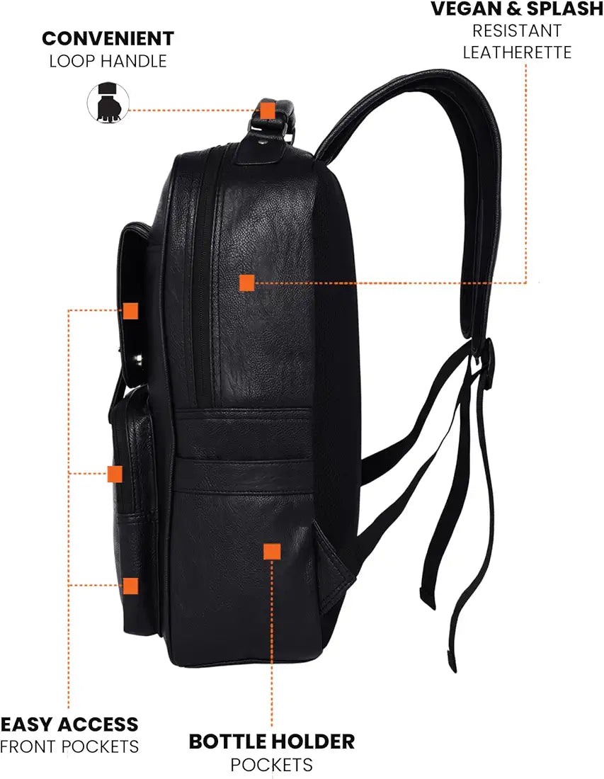 FUR JADEN Vegan Leather Stylish 15.6 Inch Laptop Backpack Travel Weekender Bag For Men Women