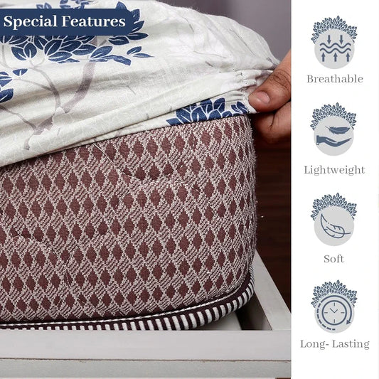 Divine Casa 144 TC Floral Print King Size Fitted Bedsheet 100% Cotton Skin Friendly & Soft Colour Harbor Mist