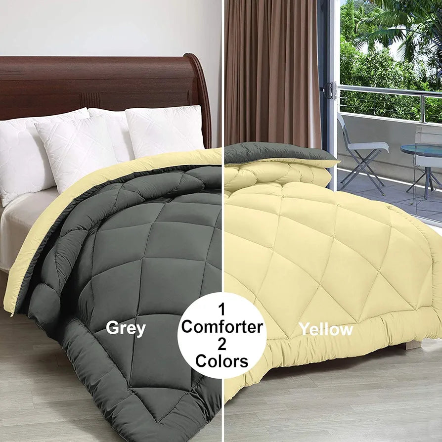 Cloth Fusion Reversible AC Comforter Single Bed Soft Microfibre Quilt Blanket for Winter Yellow & Grey