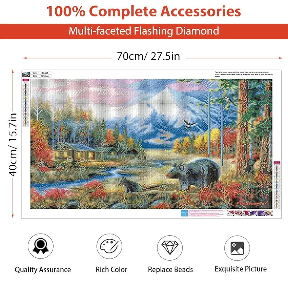TREXEE 5D Diamond Painting, Large Size Black Bear Diamond Painting for Adults, DIY Full Drill Crystal Rhinestone, Art Diamond Painting for Home Wall Decor