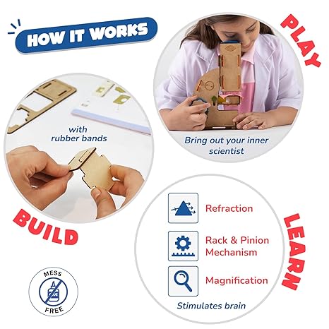 Smartivity Microscope 100x Zoom Toy for Kids Age Birthday Gifts Stem Wooden Construction Game