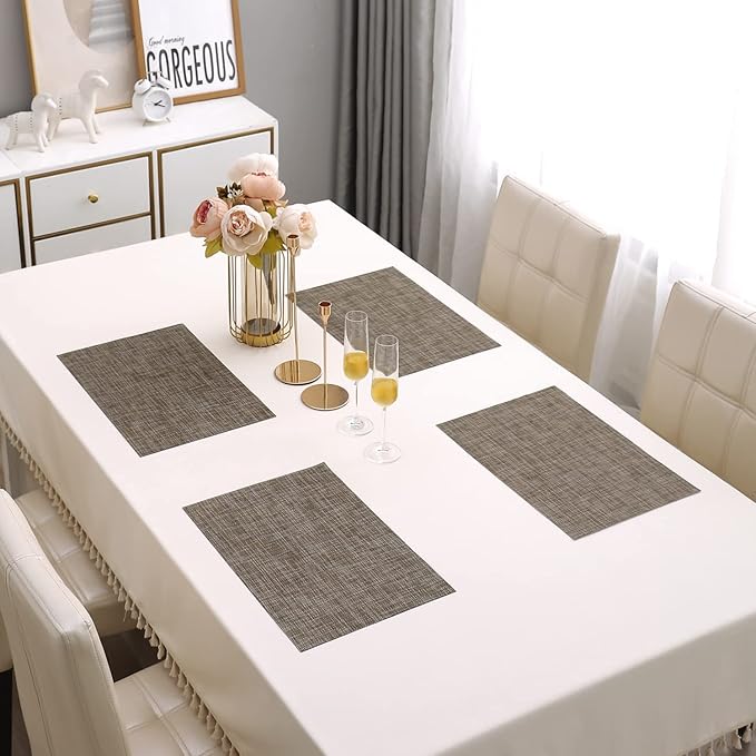 Spatlus Place Mats PVC Set Table Placemats Set Heat Insulation Top Dining Table Brown Set of 4
