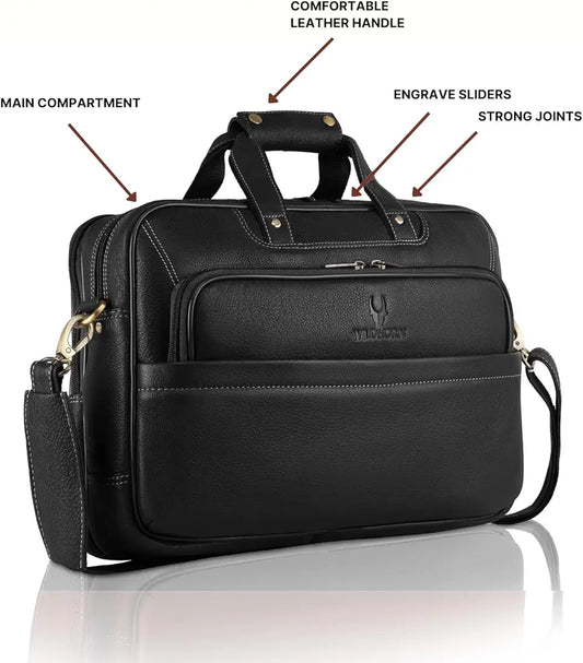 WildHorn Classic Leather 16 inch Laptop Messenger Bag for Men I Office Bags I Travel Bags I Carry Handles with Adjustable Strap I Dimension: L- 16 inch H-12 inch W- 4 inch