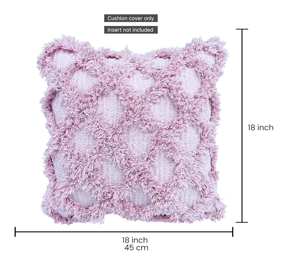 Sajavat Home Hand-Knitted Pure Cotton 3 Seater Sofa Throw & Cushion Cover Colour Beige Pastel Throw & Pink Cushion