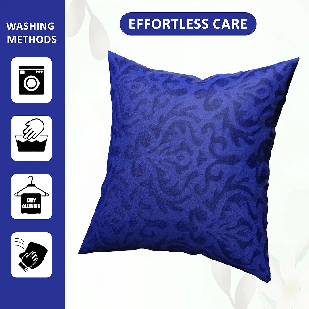 Kuber Industries Set of 5 Washable & Removable Velvet Sofa Pillow Covers with Zip Floral Design Royal Blue