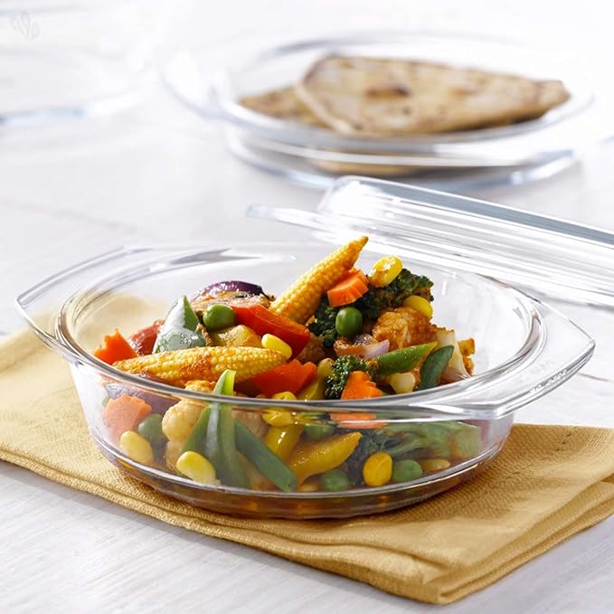 Borosil Glass Casserole Oven And Microwave Safe Serving Bowl with Glass Lid | 1 Litre