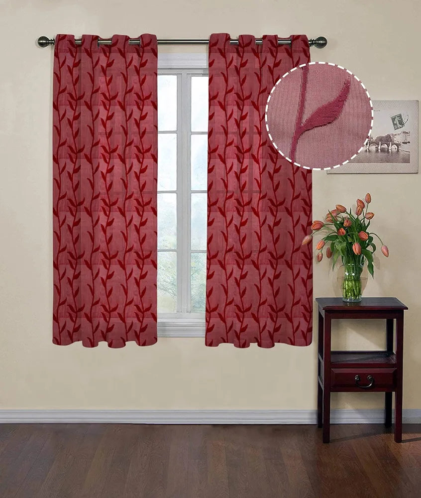 Cloth Fusion Sheer Curtain Window 5 Feet Leaf-Maroon