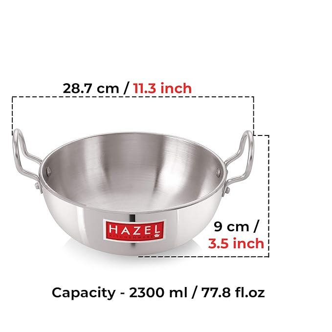 Hazel 4 mm Aluminium Kadhai Kadai Karahi Vessels for Cooking Deep Frying Kadai
