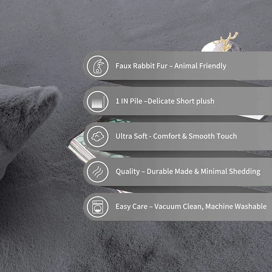 Luxe Home International Ruffle Floor Rug Rabbit Fur 1000 GSM Living Room Foot Mats 4 X 6 FtColour Grey