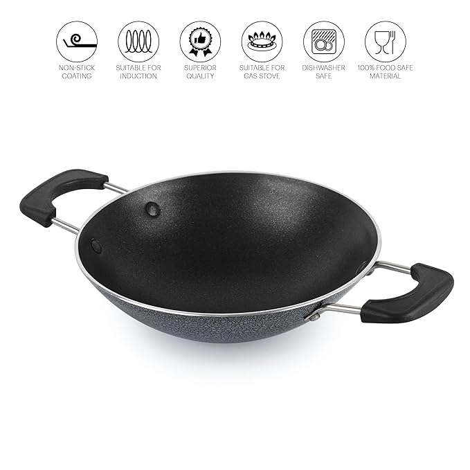 Butterfly Raga Deluxe Non-stick Aluminium Appachatty With Lid | 20 Cm | Black