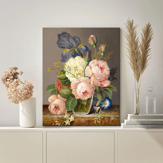 TREXEE Pink Peony Vase DIY Acrylic Paint by Numbers Kit for Adults Kids Beginner DIY Oil Number Painting Kit Painting Acrylic Oil Painting Wall Decoration