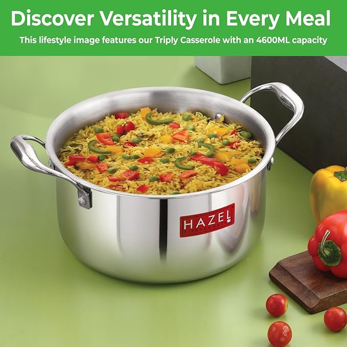 Hazel Triply Stainless Steel Induction Bottom Tope with Handle 2 Litre 18.5 cm