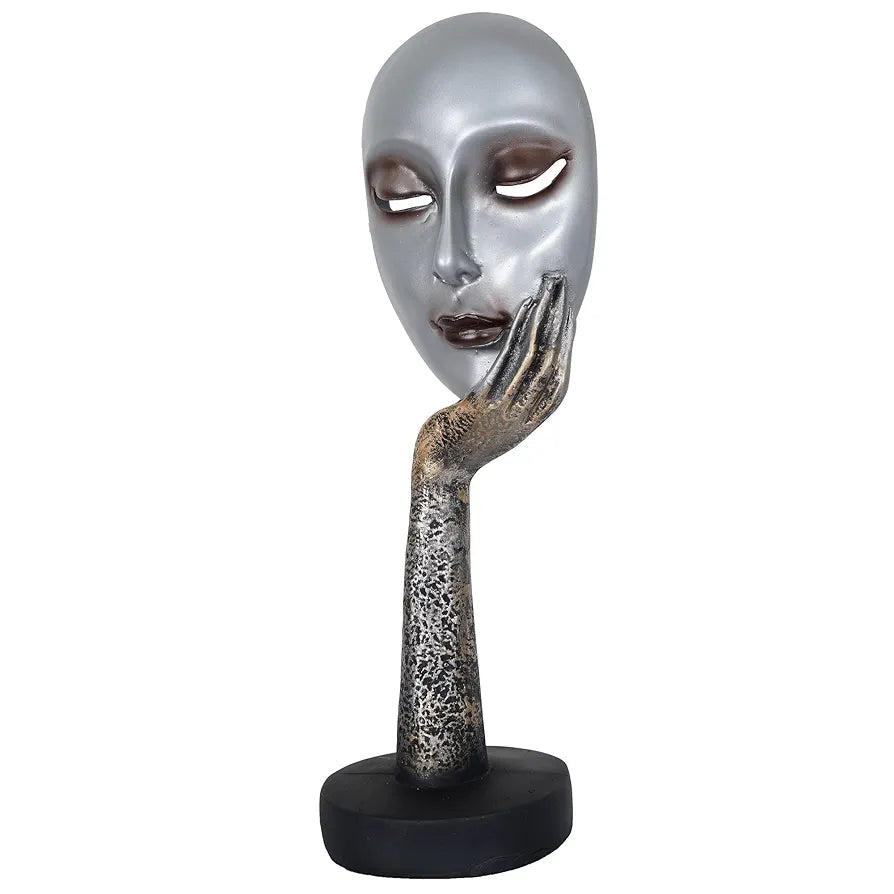 Zart Lady Face Silver Polyresin Showpiece Use in Home Decor Gifts
