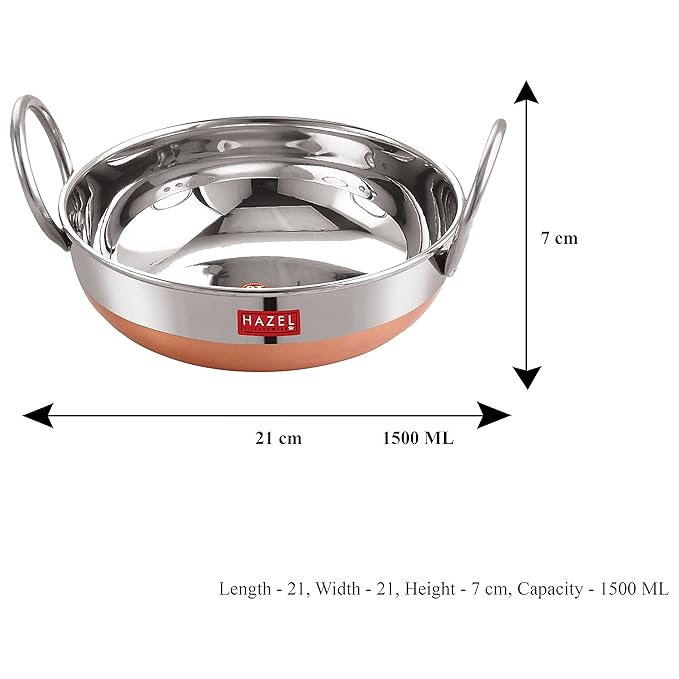 Hazel Stainless Steel Kadai with Copper Bottom 1.5 litres Steel Kadai