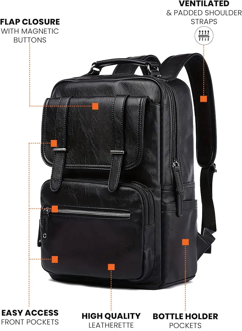 FUR JADEN Vegan Leather Stylish 15.6 Inch Laptop Backpack Travel Weekender Bag For Men Women