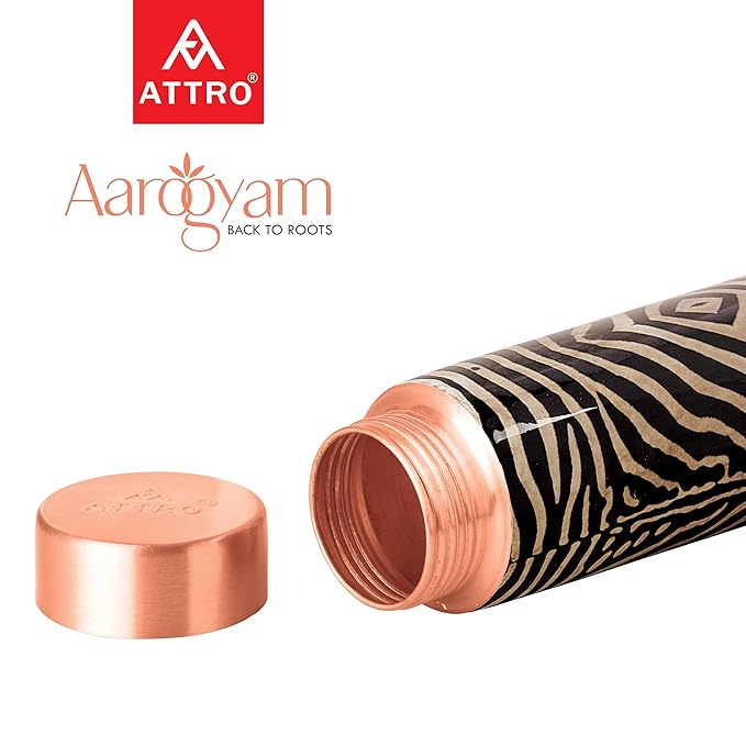 Attro Aarogyam 900ml Satveda AKS Designer Joint less Copper Water Bottle