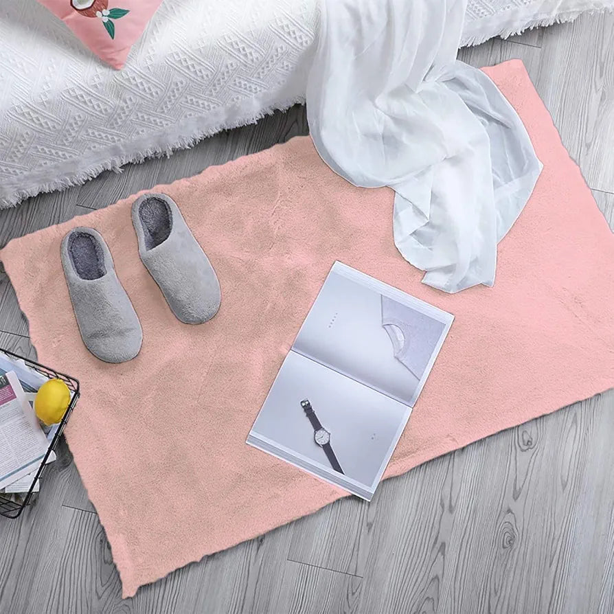 Luxe Home International Rectangular Bath Mat Super Soft Anti Skid Rabbit Fur Bathroom Mats Colour Peach
