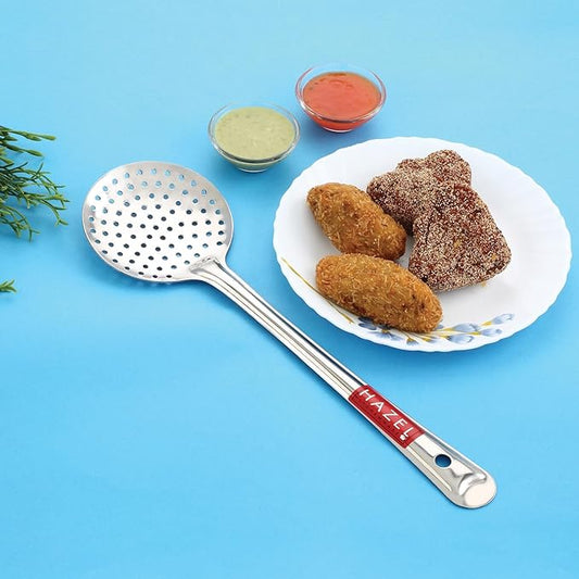 Hazel Stainless Steel Puri Frying Strainer Jhara Versatile Deep Fry Chalni with Handle for Kitchen