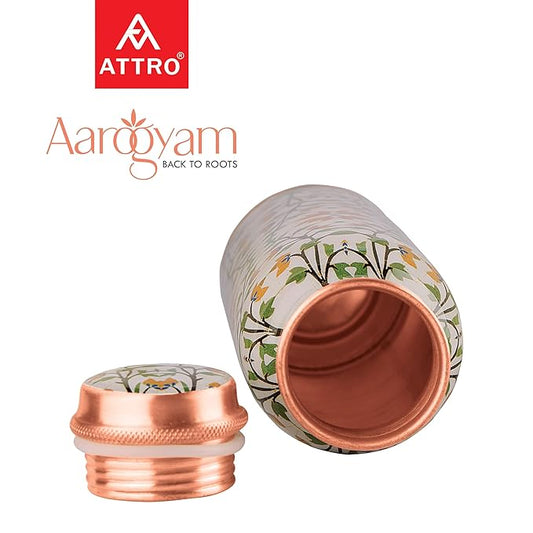 Attro Aarogyam Tatva Floral Designer Joint less Copper Water Bottle 650 ml