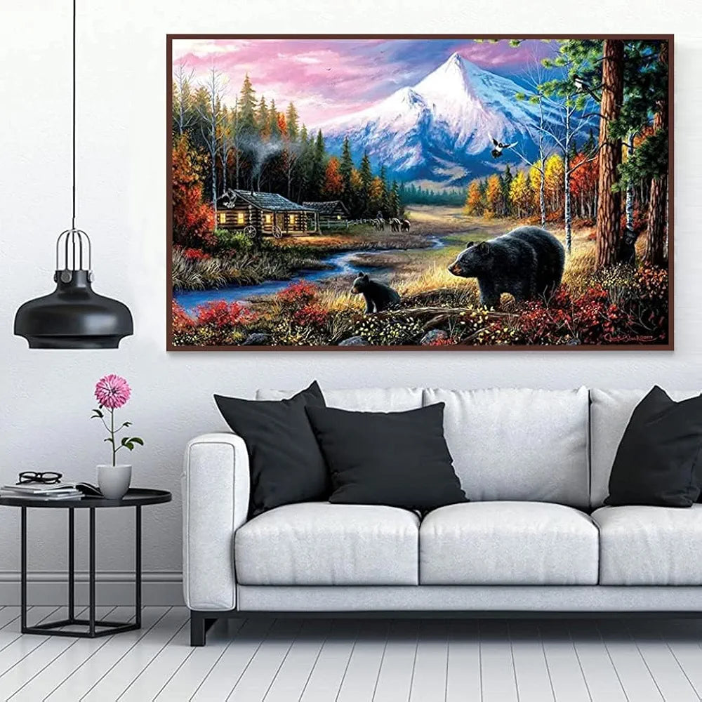 TREXEE 5D Diamond Painting, Large Size Black Bear Diamond Painting for Adults, DIY Full Drill Crystal Rhinestone, Art Diamond Painting for Home Wall Decor