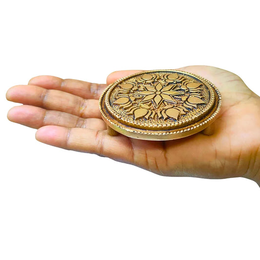 anciently Round Chowki | Pooja Chowki Round | Round Brass Chowki, Brass, Gold Colour, 1 Piece , Religious
