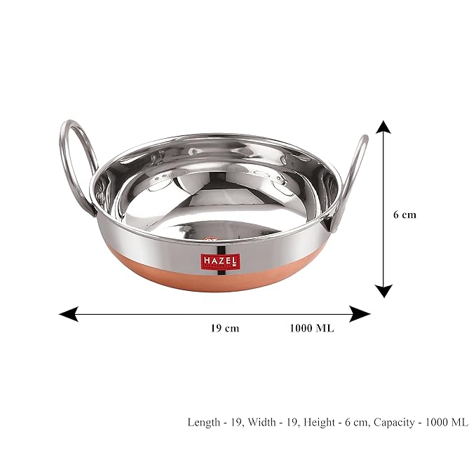 Hazel Stainless Steel Kadai with Copper Bottom Premium Heavy Gauge Steel Kadai